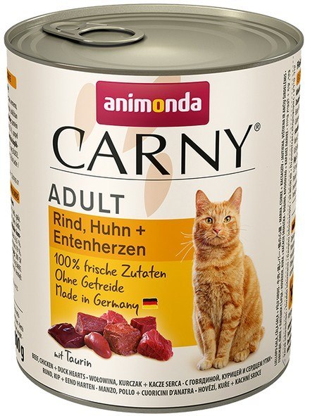 Animonda Carny Adult Wołowina, Kurczak + Kacze serca puszka 800g