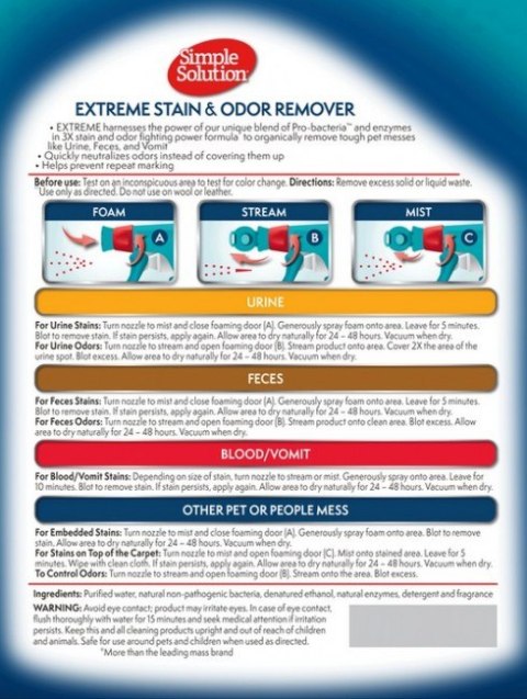 Simple Solution Extreme Stain & Odour Remover - preparat neutralizujący plamy i zapachy 954ml Simple Solution Extreme Stain & Odour Remover - preparat neutralizujący plamy i zapachy 954ml
